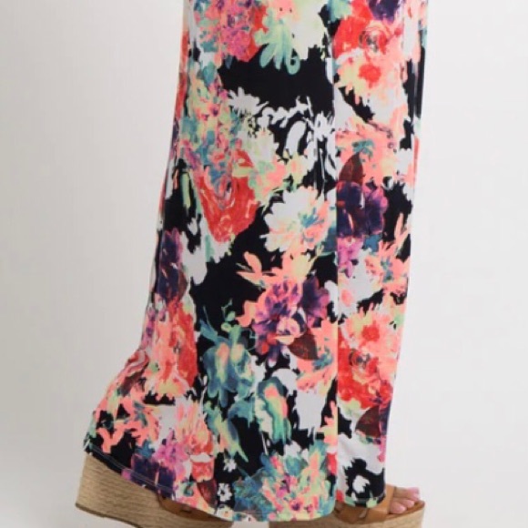 PinkBlush Navy Blue Neon Floral Striped Colorblock Maternity Maxi - Picture 3 of 4